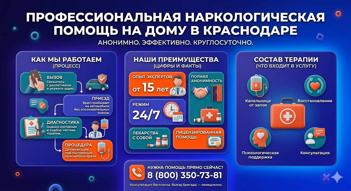 Инфографика о принципах лечения алкоголизма на дому в Луховке: этапы вызова нарколога, преимущества анонимной детоксикации и состав медицинской помощи.